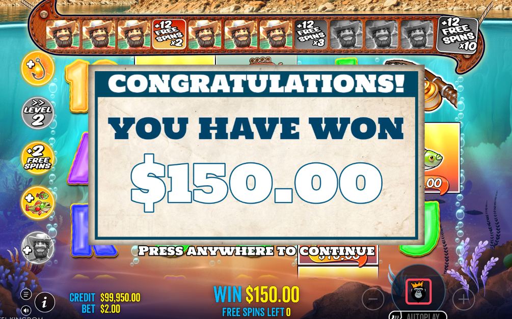 Win screen after a payout on the 10 paylines