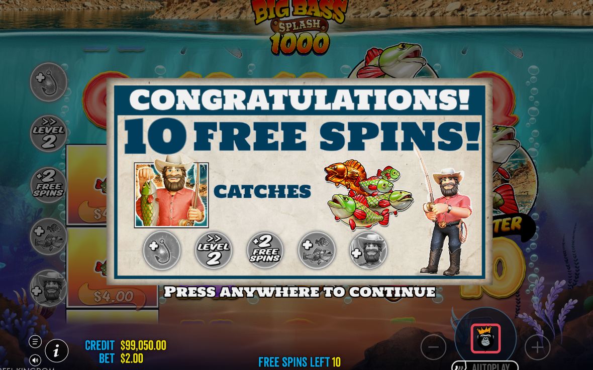 Free Spins round with 10 paylines in play